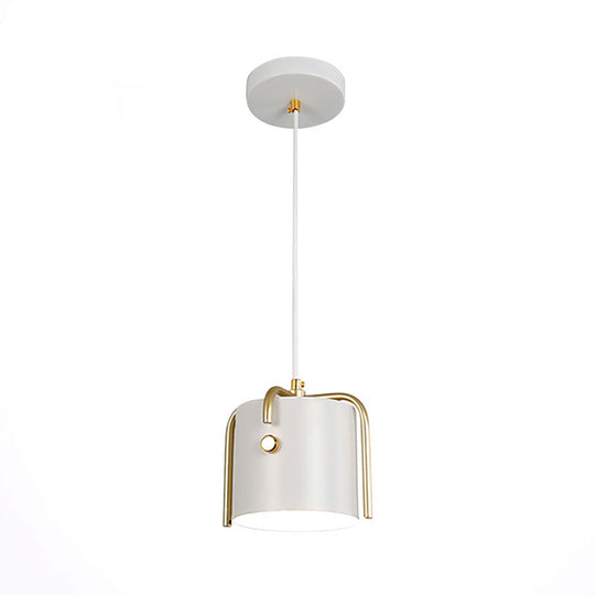 Stylish Macaron 1-Light Hanging Light: Metallic Gray/White Shade Suspension Lamp For Dining Room