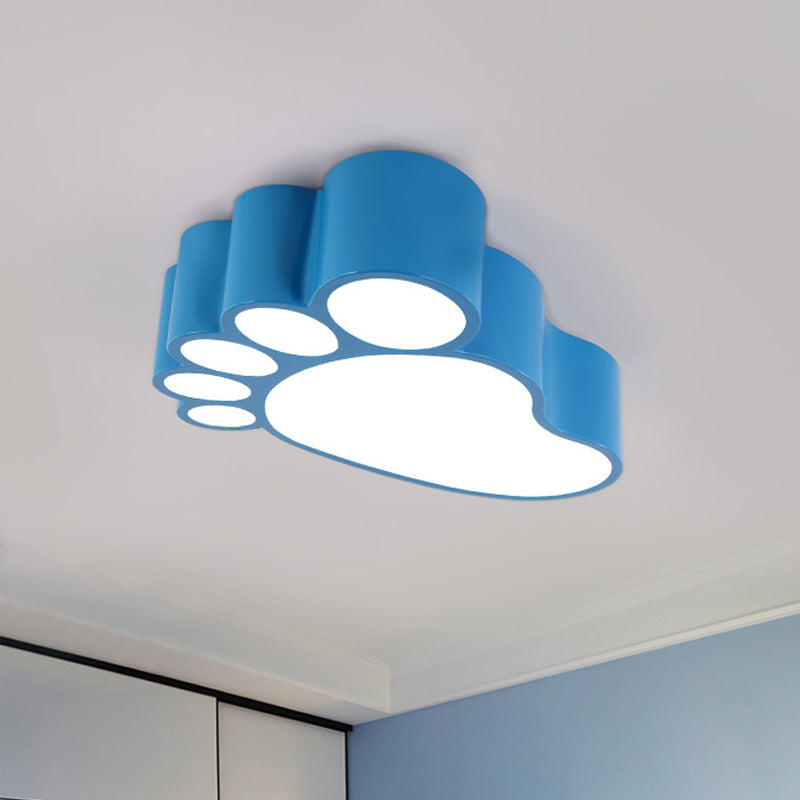 Led Flush Mount Lamp With Acrylic Footstep Design Ideal For Kindergarten In Red/Yellow/Blue Blue