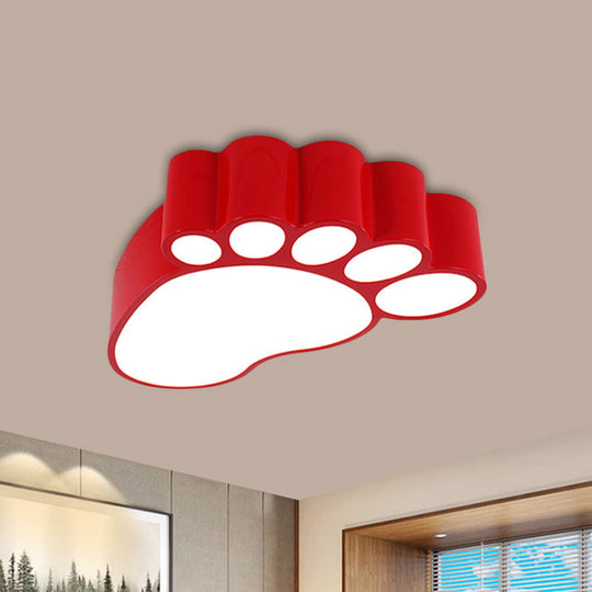 Led Flush Mount Lamp With Acrylic Footstep Design Ideal For Kindergarten In Red/Yellow/Blue Red