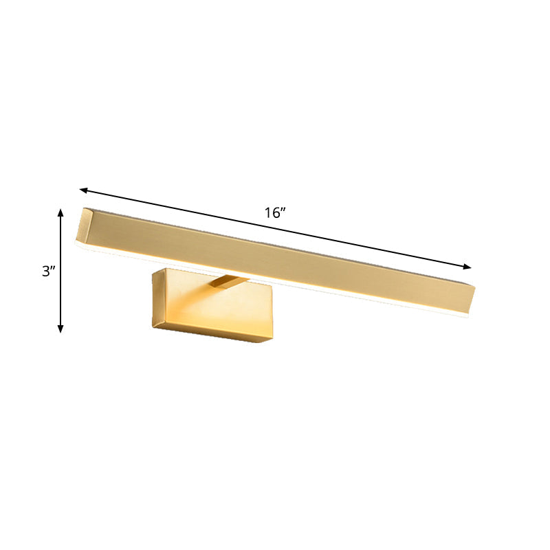 Modern Gold Metallic Led Wall Lamp Slim Rectangle Vanity Lighting