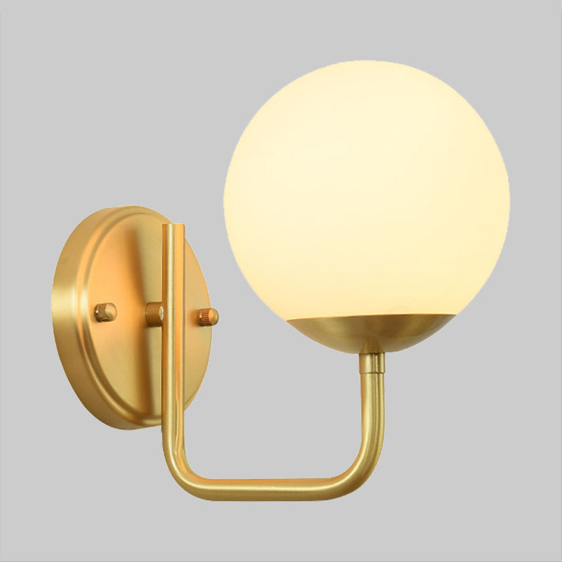 Gold Wall Light Sconce With White Glass Shade - Single Head Simple Design Ideal For Corridors