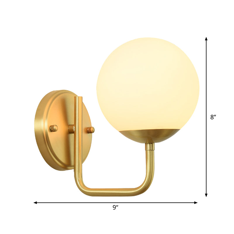 Gold Wall Light Sconce With White Glass Shade - Single Head Simple Design Ideal For Corridors