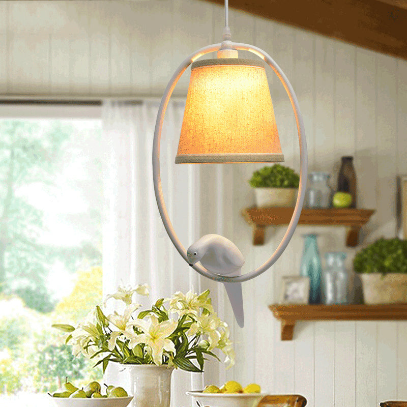 Rustic Beige Pendant Light With Bird Accent - Stylish Oval Metal Ceiling For Hotels

This Improved