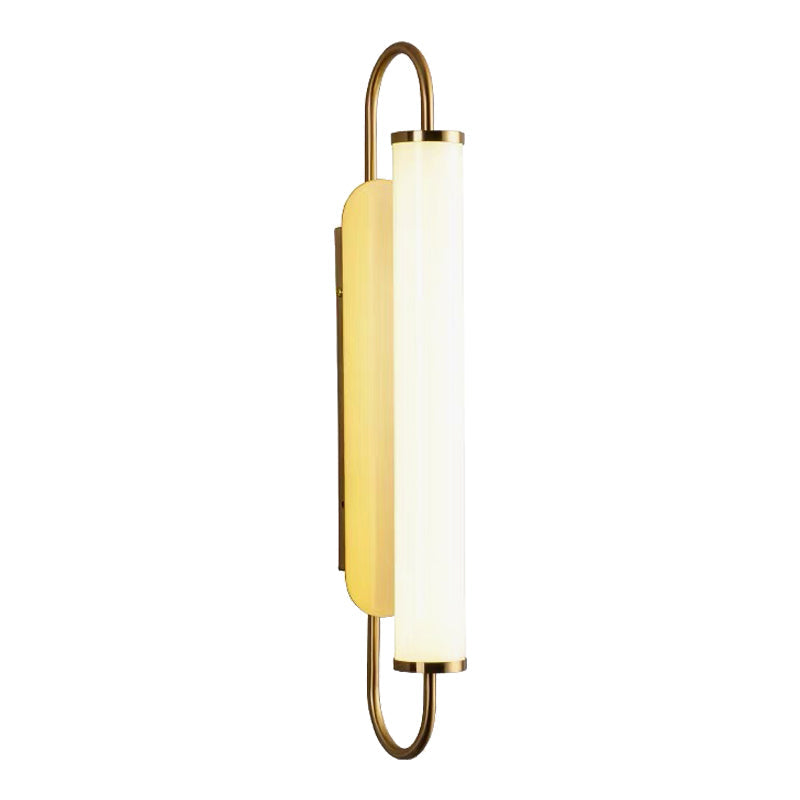 Modern Led Brass Wall Light Fixture With Oval Frame And Opal Glass Shade