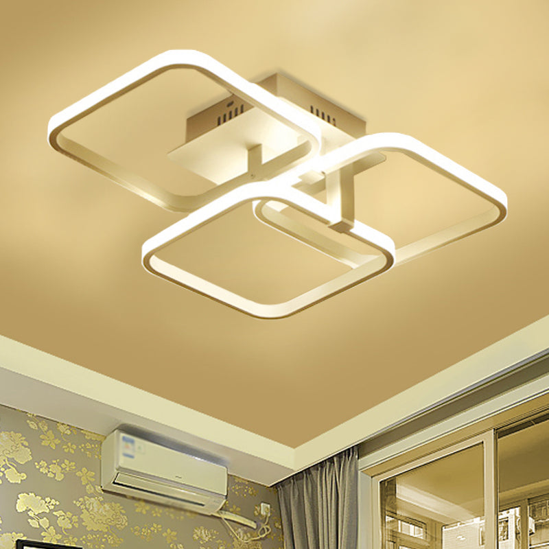 Contemporary 3-Head Semi-Mount Metal Ceiling Light Fixture - White