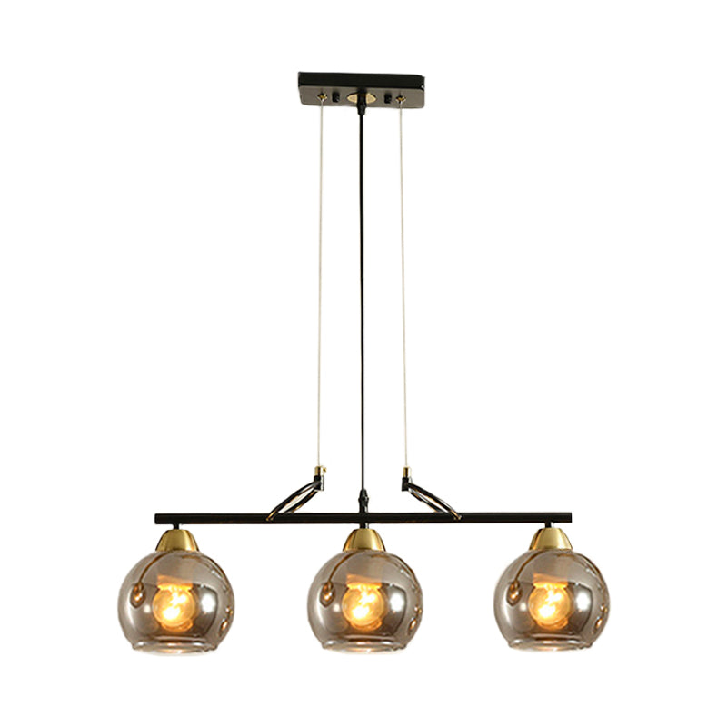 Contemporary 3-Bulb Sphere Pendant Light Fixture For Dining Hall Island - Clear/Smoke Gray Glass