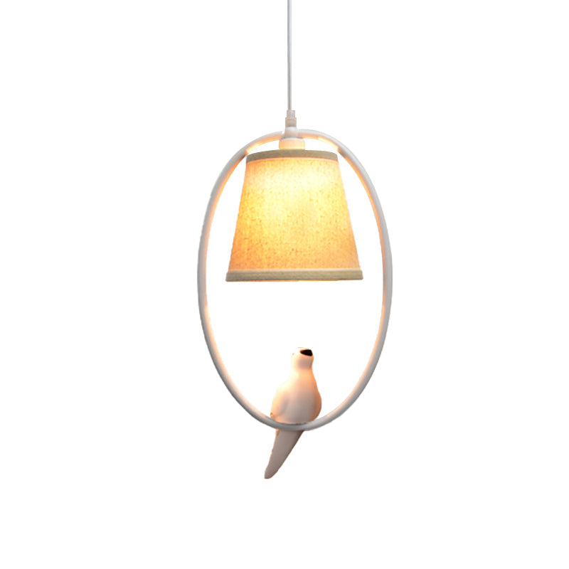 Rustic Beige Pendant Light With Bird Accent - Stylish Oval Metal Ceiling For Hotels

This Improved