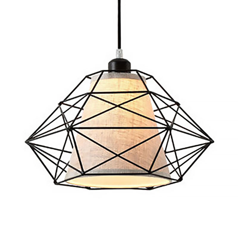 Modern Black/Gold Diamond Ceiling Lamp: 1-Light Wire Caged Hanging Light for Dining Room