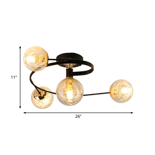 Sleek And Elegant 4-Bulb Black Semi Flush Mount Ceiling Light With Orb Shade Transparent Glass