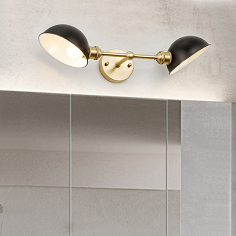 Modern Black And Gold 2-Head Bathroom Wall Sconce With Dome Metal Shade Black-Gold