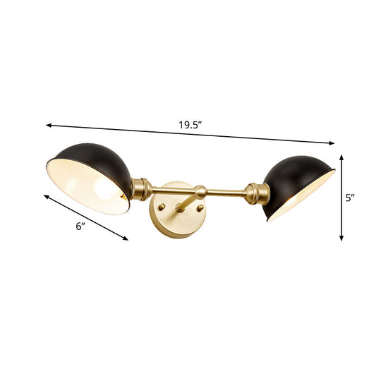 Modern Black And Gold 2-Head Bathroom Wall Sconce With Dome Metal Shade