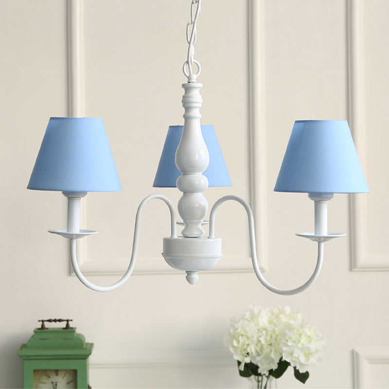 Nordic Tapered Shade Chandelier - Metal 3-Light Hanging Light For Baby Bedroom Candy Colored Blue
