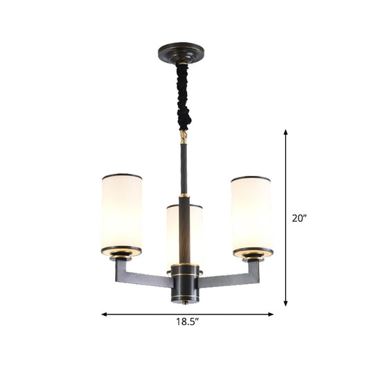 Modern 3-Light Black Armed Chandelier With Frosted White Glass Shades For Dining Room Ceiling