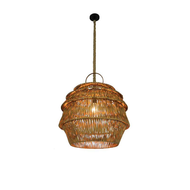 Rustic 1-Light Bamboo Pendant Ceiling Lamp - Beige/Coffee Tone For Dining Room