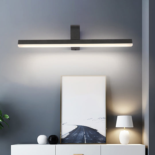 Modern Led Bathroom Vanity Light - Stylish Black/White Wall Lighting With Slender Metal Shade