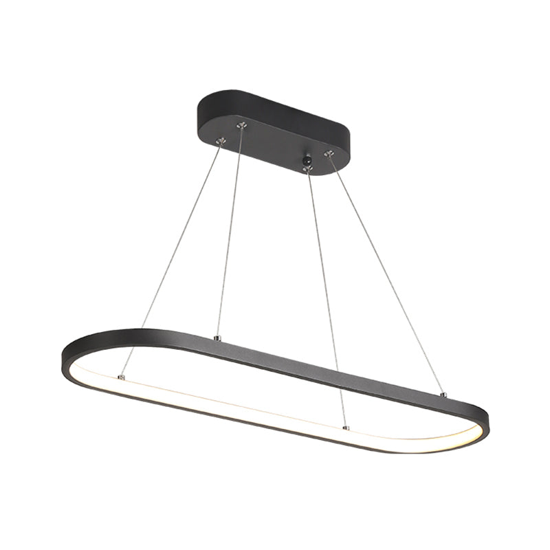 Modern Led Restaurant Ceiling Fixture With Ellipse Metal Shade In Black/White Warm/White Light