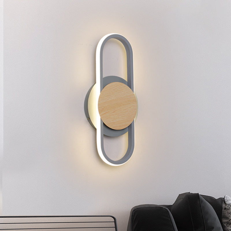 Contemporary Led Wall Sconce Lighting - Grey Oval & Round Design For Bedside