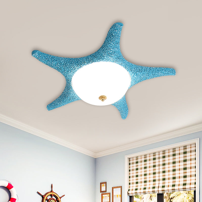 Resin Starfish Led Ceiling Light Fixture For Childrens Rooms - Flush Mount In Pink/Yellow/Blue With