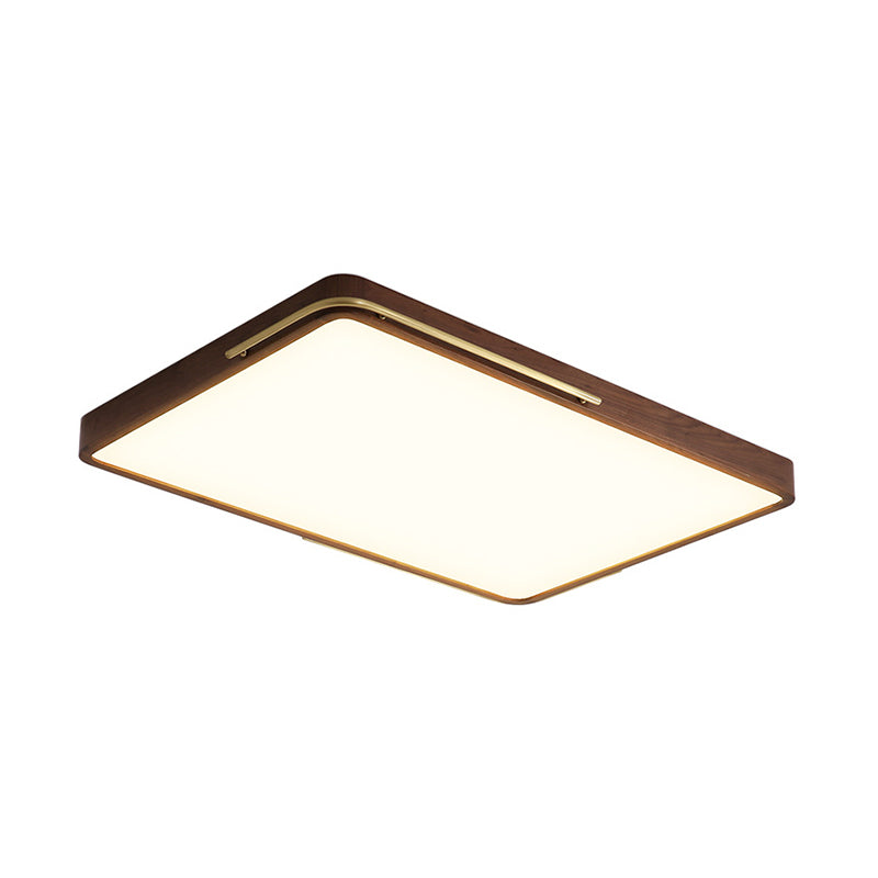 Modern Led Ceiling Light With Wood Shade - Brown Square/Rectangle Flush Mount 13/19/27