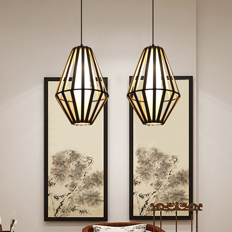 Bamboo Cone Lantern Ceiling Lamp - Asian Style Wood Pendant Light 11/14 Width