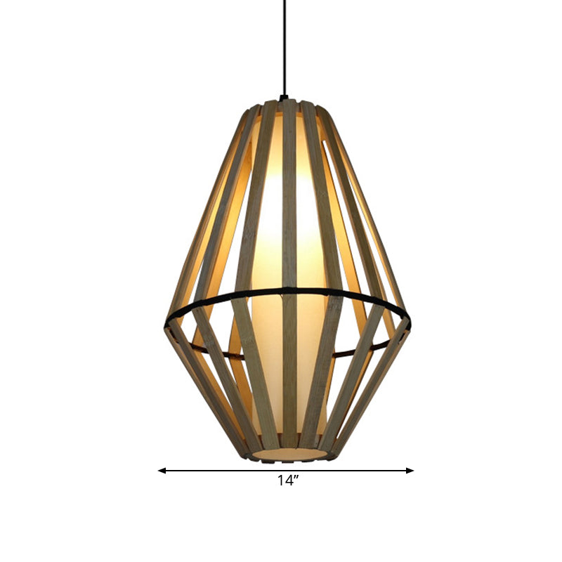 Bamboo Cone Lantern Ceiling Lamp - Asian Style Wood Pendant Light 11/14 Width
