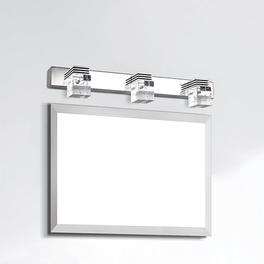 Modern Chrome Vanity Light Fixture With Clear Crystal Accents - 2/3 Bulbs Warm/White 3 / White