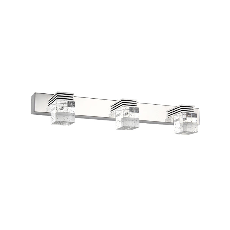 Modern Chrome Vanity Light Fixture With Clear Crystal Accents - 2/3 Bulbs Warm/White