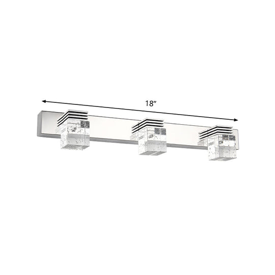 Modern Chrome Vanity Light Fixture With Clear Crystal Accents - 2/3 Bulbs Warm/White