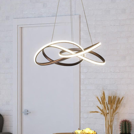 Modern Twisting Round Kitchen Chandelier Lamp in Metallic Gold/Coffee with LED, Warm/White Light