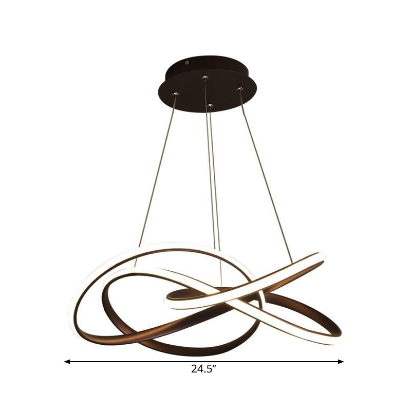 Modern Metallic Led Pendant Chandelier - Twisting Round Kitchen Lamp In Gold/Coffee With Warm/White