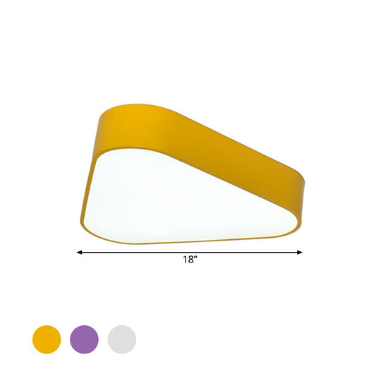 Triangular Fun: Kids LED Acrylic Flush Mount Light in White/Yellow/Purple for Close to Ceiling Lighting