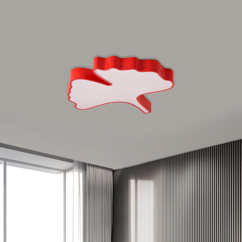Cheerful Ginkgo Leaf Flush Mount Light Fixture in Red for Kids' Room with LED Acrylic Close to Ceiling Lamp