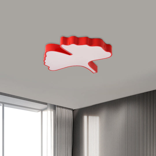 Cheerful Ginkgo Leaf Flush Mount Light Fixture In Red For Kids Room With Led Acrylic Close To