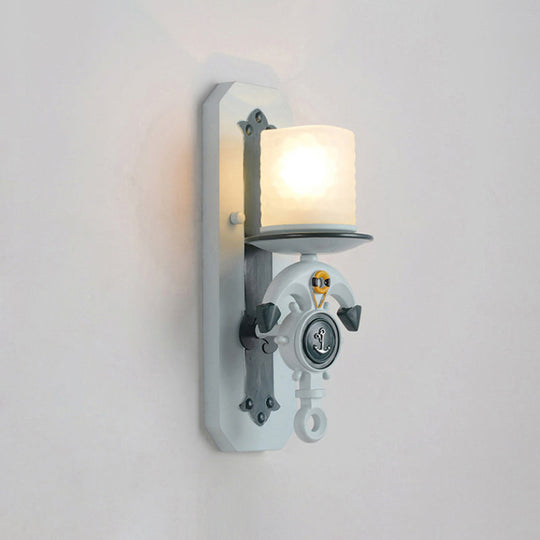 Anchor Arm Wall Lamp For Kids - Resin Mount Light Fixture With Blue/Brown Design And Opal Glass