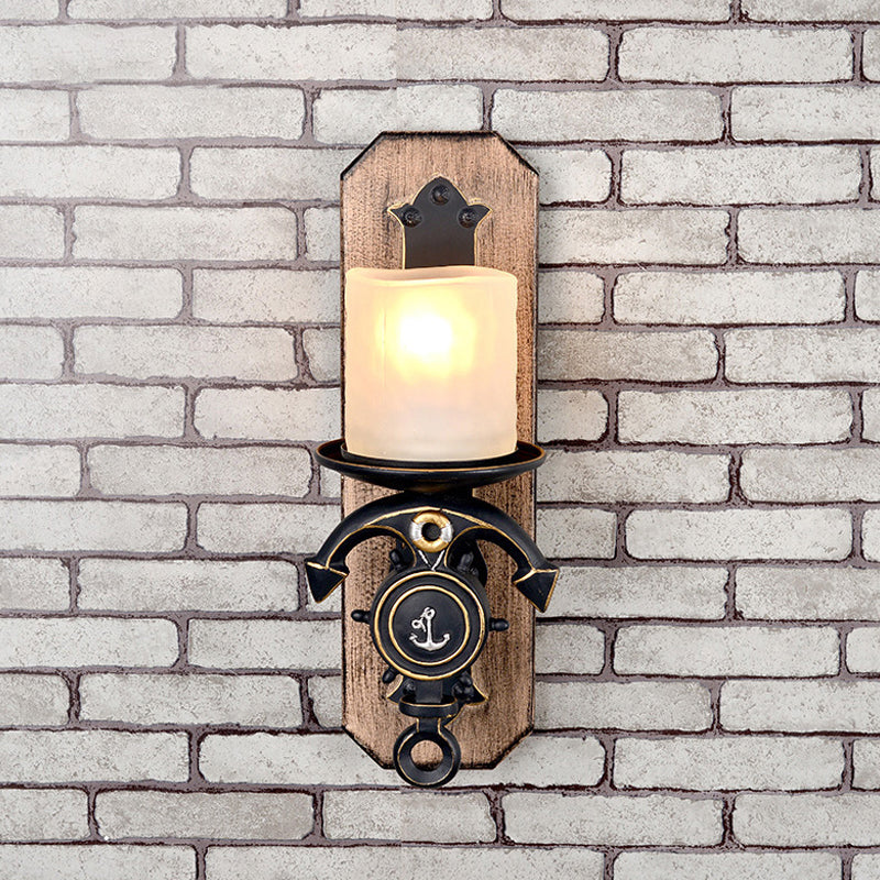 Anchor Arm Wall Lamp For Kids - Resin Mount Light Fixture With Blue/Brown Design And Opal Glass