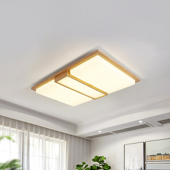Wood Flush Lamp Simplicity Led Ceiling Mounted Fixture In Warm/White Light - Square/Rectangle