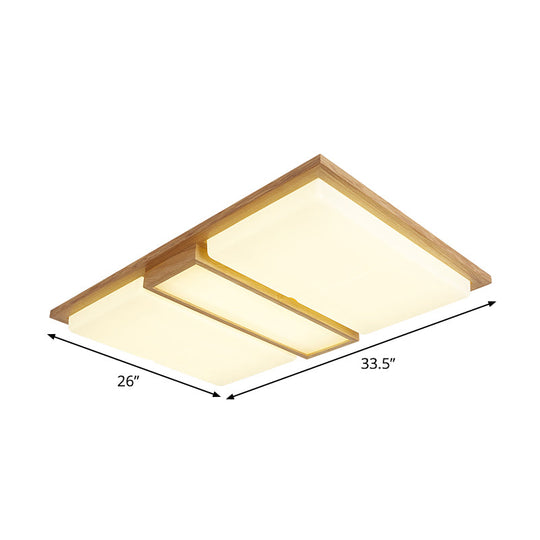 Wood Flush Lamp Simplicity Led Ceiling Mounted Fixture In Warm/White Light - Square/Rectangle