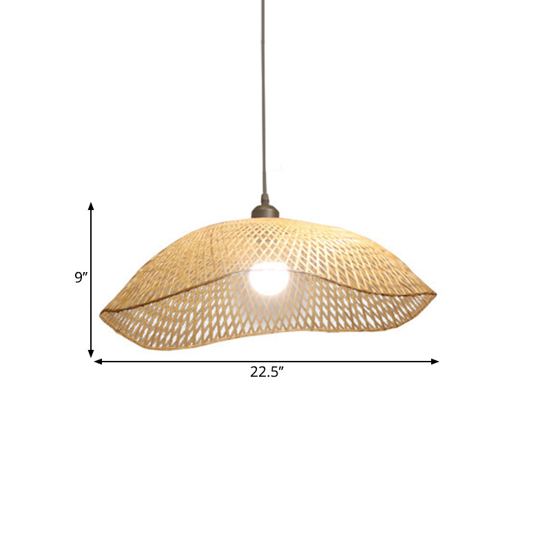Wavy-Edge Dome Suspension Bamboo Pendant Light - Simple & Wide Beige Ceiling Fixture (14/18/22.5)