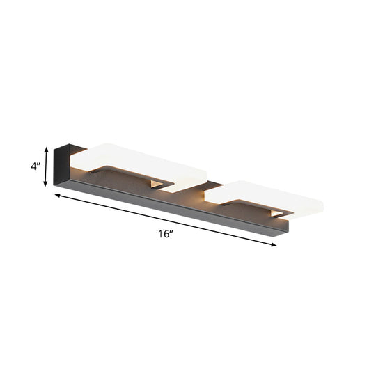 Modern Acrylic Rectangle Vanity Sconce - 2/3 Heads Black Wall Lighting For Bathroom With Warm/White