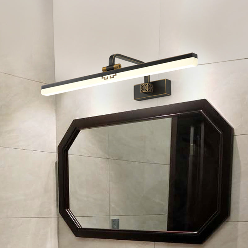 Minimalist Linear Led Wall Vanity Light & Metallic Mirror Cabinet - Black