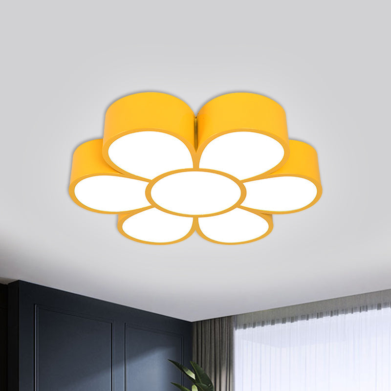 Kids Led Flower Ceiling Light Fixture: Acrylic Flush Mount Lighting In Red/Yellow/Green Yellow