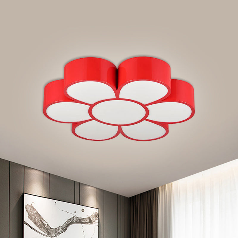 Kids Led Flower Ceiling Light Fixture: Acrylic Flush Mount Lighting In Red/Yellow/Green Red