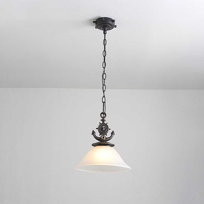 Nordic Opal Glass Ceiling Pendant With Black Suspension - Column/Bell Hang Fixture 1-Head Anchor Top