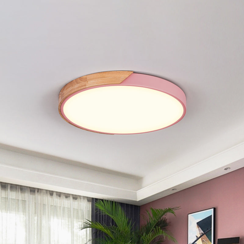 Contemporary Metal Led Flush Light Fixture - Round Pink/Yellow/Green 16/19.5 Wide