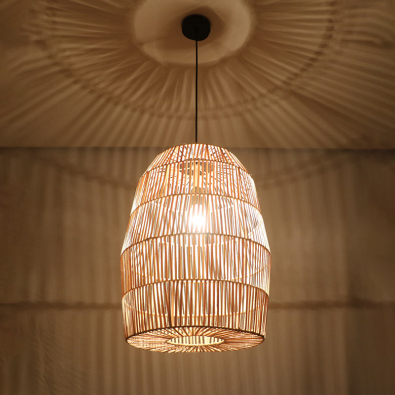 Rustic Bamboo Lantern Pendant Light - Tea Room Hanging Lamp Kit