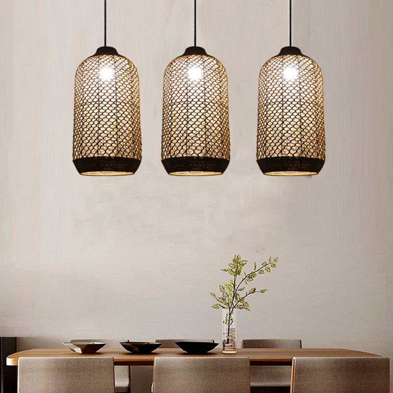 Chinese Style Woven Bamboo Pendant Light Fixture For Dining Room