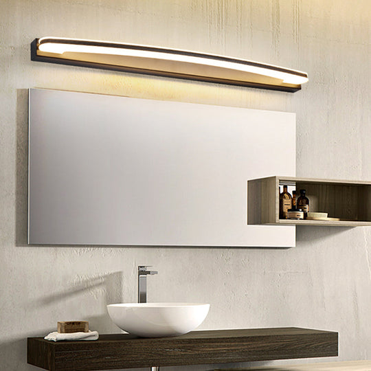 Curved Led Bathroom Vanity Light - Wall Mounted Minimalist Metal Lamp In Black With Warm/White /