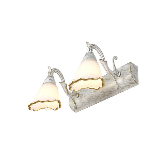 Opal Glass Floral Wall Light In Bronze/White With Curved Arm - 2/3-Light Fixture