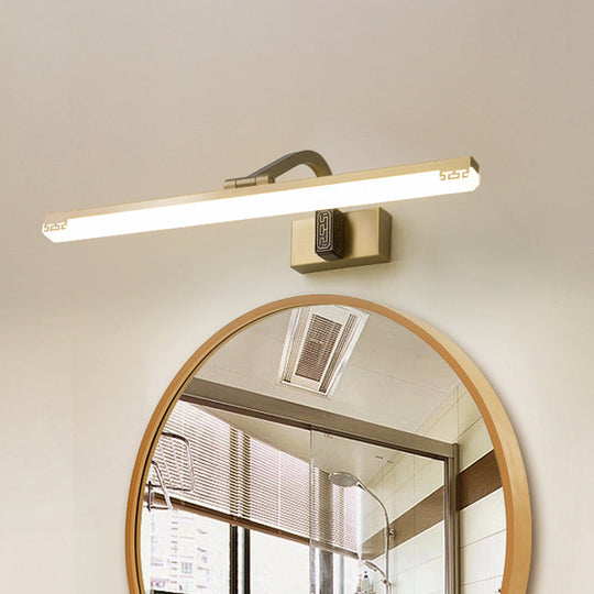 Contemporary Led Wall Lamp In Black/Brass With Curvy Arm - Metal Straight Vanity Sconce Brass