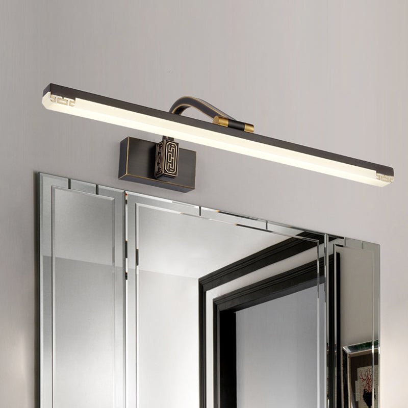 Contemporary Led Wall Lamp In Black/Brass With Curvy Arm - Metal Straight Vanity Sconce Black